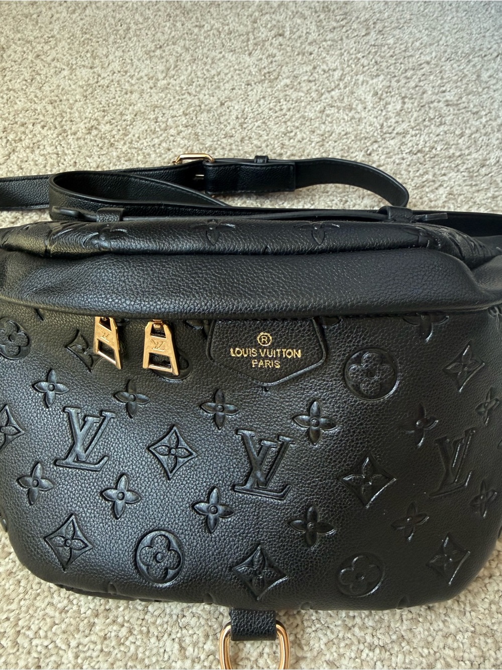 Louis Vuitton Black Embossed Monogram Crossbody Bag with Gold Hardware